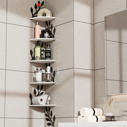 Fixwal Corner Floating Shelves, 5 Tier Rustic Wall Mounted Shelves for Decor and Storage, Decorative Ledges for Bedroom Living Room Bathroom Kitchen (Black) in Saudi Arabia