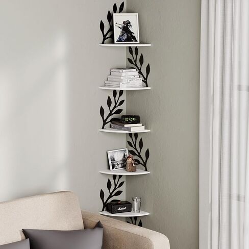 Fixwal Corner Floating Shelves, 5 Tier Rustic Wall Mounted Shelves for Decor and Storage, Decorative Ledges for Bedroom Living Room Bathroom Kitchen (Black) in Saudi Arabia