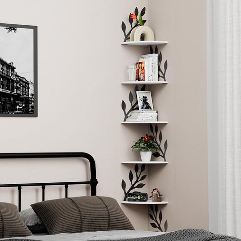 Fixwal Corner Floating Shelves, 5 Tier Rustic Wall Mounted Shelves for Decor and Storage, Decorative Ledges for Bedroom Living Room Bathroom Kitchen (Black) in Saudi Arabia