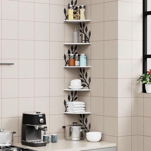 Fixwal Corner Floating Shelves, 5 Tier Rustic Wall Mounted Shelves for Decor and Storage, Decorative Ledges for Bedroom Living Room Bathroom Kitchen (Black) in Saudi Arabia