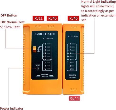 RJ45 Cable Tester - Network Cable Tester for LAN Phone RJ45 RJ11 RJ12 Cat5 Cat5e Cat6 Cat6a Cat7 UTP/Shield Cable - Automatic Operation, Remote Testing - Durable and Sturdy in Saudi Arabia