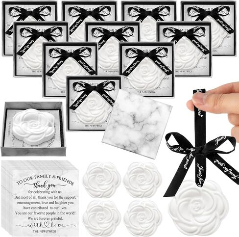30 Sets Rose Bridal Shower Favors Wardrobe Scented Gypsum Natural Car Freshener with Vintage Gift Boxes Thank You Cards Souvenirs Wedding White Rose Decorations Wedding Favors for Guests in Saudi Arabia