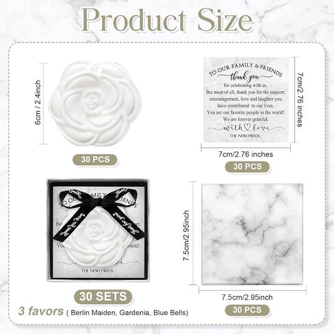 30 Sets Rose Bridal Shower Favors Wardrobe Scented Gypsum Natural Car Freshener with Vintage Gift Boxes Thank You Cards Souvenirs Wedding White Rose Decorations Wedding Favors for Guests in Saudi Arabia