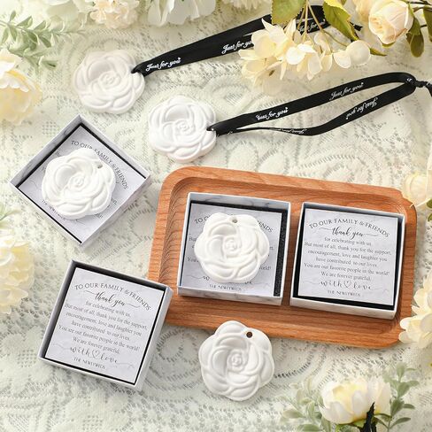 30 Sets Rose Bridal Shower Favors Wardrobe Scented Gypsum Natural Car Freshener with Vintage Gift Boxes Thank You Cards Souvenirs Wedding White Rose Decorations Wedding Favors for Guests in Saudi Arabia