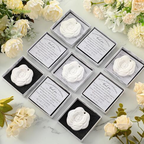 30 Sets Rose Bridal Shower Favors Wardrobe Scented Gypsum Natural Car Freshener with Vintage Gift Boxes Thank You Cards Souvenirs Wedding White Rose Decorations Wedding Favors for Guests in Saudi Arabia