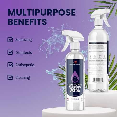 American Ethanol Isopropyl Rubbing Alcohol 70% - Multi-Use, Residue-Free Cleaner with High-Purity Technical-Grade Solution for Versatile Cleaning and Disinfection - 32 Fluid Ounces in Saudi Arabia