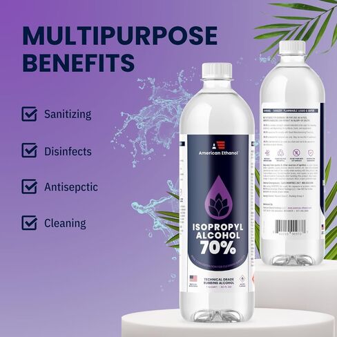 American Ethanol Isopropyl Rubbing Alcohol 70% - Multi-Use, Residue-Free Cleaner with High-Purity Technical-Grade Solution for Versatile Cleaning and Disinfection - 32 Fluid Ounces in Saudi Arabia