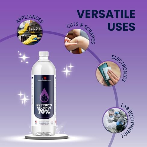 American Ethanol Isopropyl Rubbing Alcohol 70% - Multi-Use, Residue-Free Cleaner with High-Purity Technical-Grade Solution for Versatile Cleaning and Disinfection - 32 Fluid Ounces in Saudi Arabia