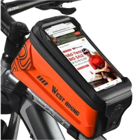 Latest Bicycle Waterpoof Bag Frame Front Tube Bag Touchscreen, Cell Phone Holder Case, Waterproof Cycling Bag Bike Accessories (Orange 2.5L) in Saudi Arabia