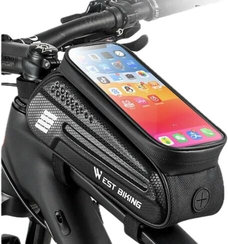 Latest Bicycle Waterpoof Bag Frame Front Tube Bag Touchscreen, Cell Phone Holder Case, Waterproof Cycling Bag Bike Accessories (Orange 2.5L) in Saudi Arabia