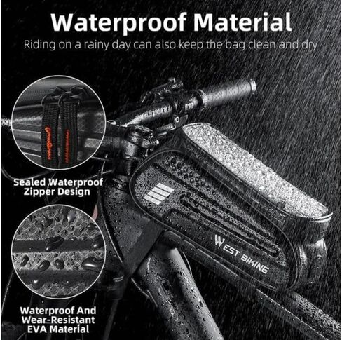 Latest Bicycle Waterpoof Bag Frame Front Tube Bag Touchscreen, Cell Phone Holder Case, Waterproof Cycling Bag Bike Accessories (Orange 2.5L) in Saudi Arabia