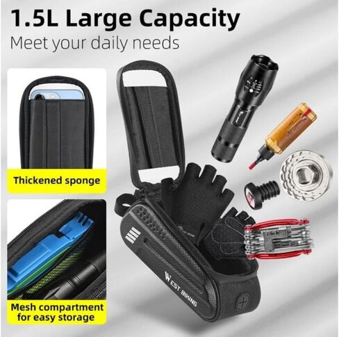 Latest Bicycle Waterpoof Bag Frame Front Tube Bag Touchscreen, Cell Phone Holder Case, Waterproof Cycling Bag Bike Accessories (Orange 2.5L) in Saudi Arabia