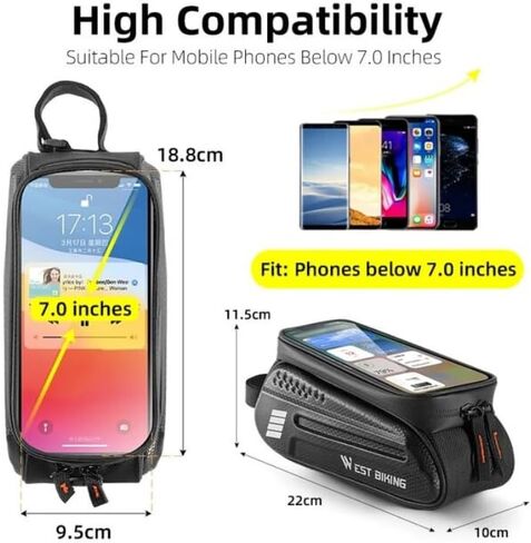 Latest Bicycle Waterpoof Bag Frame Front Tube Bag Touchscreen, Cell Phone Holder Case, Waterproof Cycling Bag Bike Accessories (Orange 2.5L) in Saudi Arabia