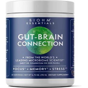 BIOHM, Gut-Brain Connection, Supplement to Support Memory, Concentration and Focus, Balanced Gut, Non GMO, Gluten Free, 30 Servings, Chocolate Flavor