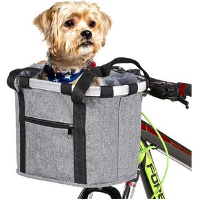 Bike Basket,Dog Bike Basket with Zipper Pocket | Detachable Bicycle Front Dog Carrier with Handle Bike Accessories for Women Pet Grocery Shopping Picnic (Gray)