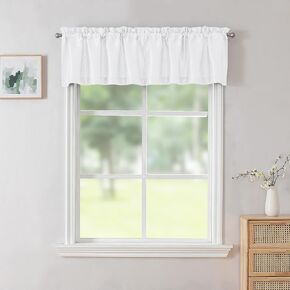 Uptown White Valance Curtains 14 Inch Length, Faux Silk Light Filtering Slub Fabric Rod Pocket Small Window Valance for Farmhouse Bedroom Basement Bathroom, 60Wx14L Inch