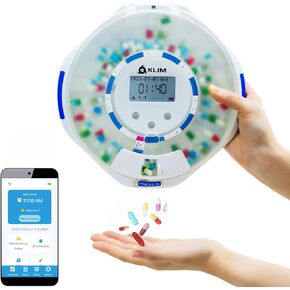KLIM Smart Pill Dispenser Machine with Alarm + WiFi App Monitoring + 28 Day Medicine Dispenser + Automatic Pill Dispenser for Elderly with Alarm & Alzheimers Care + Lock Key + NEW 2024