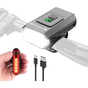 Smiling Shark Bicycle Lights, LED Bike Front Clip Light & Free Red Tail Light IPX6 Waterproof USB Rechargeable Powerful Safety Bike Headlight Accessories Set for Night Riding Cycling Adult & Kids
