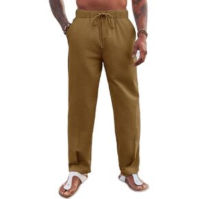 Runcati Mens Cotton Linen Harem Pants Beach Yoga Drawstring Elastic Waist Casual Lightweight Pants