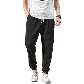 Men's Linen Harem Drawstring Pants Japanese Casual Elastic Waist Baggy Trouser Hippie Yoga Pants