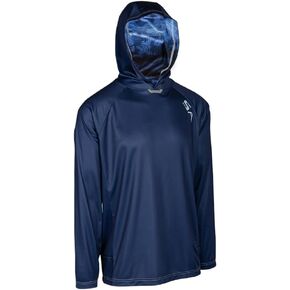 NEW Hooded Performance Long Sleeve Shirt | UPF 50+ Sun Protection, Moisture Wicking, 4-Way Stretch | by SA Co. (Hooded Underwater Topography, XL)