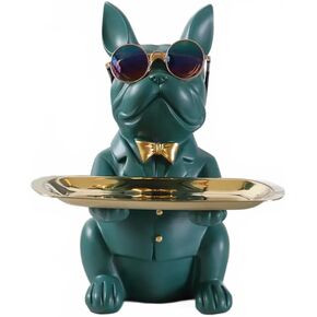 Resin Bulldog Tray Statue, Modern Table Decor Bulldog Statue Piggy Bank Tray Storage Key Holder Candy Jewelry Tray Perfect for Home and Office Decor Gift for Bulldog Lovers (Black)