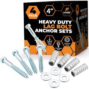 Concrete Anchors Set with 6" Lag Bolt, Lag Shield and Washer - 50 Sets per Pack - 1/2" Bolt Lag Screws 6-Inch for Parking Curb Stop - Galvanized Steel Lag Bolts
