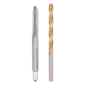 uxcell 3/16-24 UNC Straight Flute Tap Left Hand and 3.7mm Twist Drill Bit Set, Titanium Plated High Speed Steel Drilling Bit Machine Threading Tap