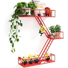 Metal Fire Escape Ladder Shelf Wall Storage, 3-Tier Black Fire Escape Wall Shelves with Baskets, New York Action Figurine Display Shelf, Rustic Floating Decorative Wall Shelves for Any Room