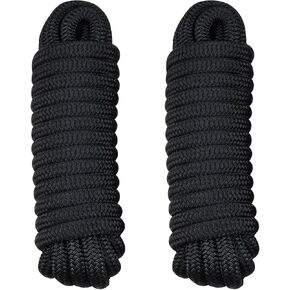 Yaegoo 2 حزمة قارب قفص الاتهام خط 5/8 "× 25" مزدوجة مضفر النايلون قفص الاتهام حبال قارب قسط لرسو السفن مع العيينة 15 "، أسود