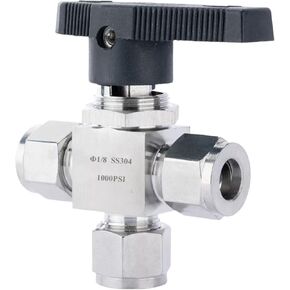 3 way ball valve OD Compression Ferrule 1/2"" tube pipe L port,reduce bore,stainless steel, water oil gas