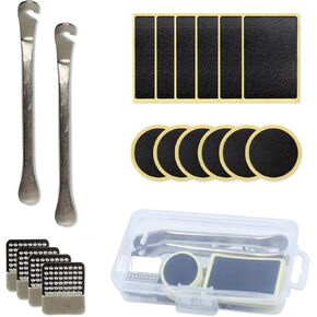 18 PCS Glue-Free Bike Tire Patch Repair Set, Bike Puncture Repair Patches, with Tire Patch, Metal Rasp and Crowbar, Storage Box, Quick and Easy