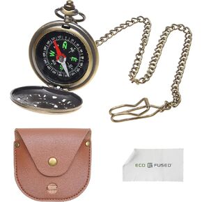 Eco-Fused Cosplay Retro Compass with Chain and Faux Leather Bag - Navigating Tool for Trekking, Backpacking, Sailing, and Scouting- Steampunk Costume Accessory