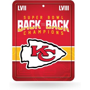Rico Industries NFL Kansas City Chiefs 2023 Super Bowl Champions Metal Parking Sign 8.5" x 11" Carbon Fiber Metal Parking Sign - Great for Man Cave, Bed Room, Office, Home Décor White