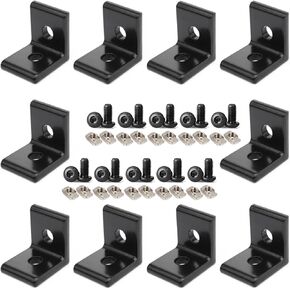 10pcs Aluminum Extrusion 2020 Aluminum Profiles Corner Brackets with 20Pcs M5 T Slot Nuts and Bolts for T/V Slot Rail 2020 T-Slot Aluminum Rail