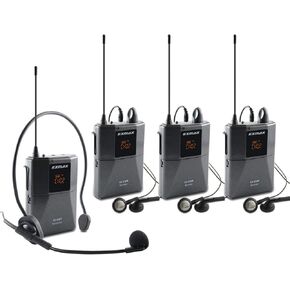 EXMAX EX-938 UHF Wireless Voice Acoustic Transmission Whisper Audio Tour Guide System for Church Translation Teaching Travel Simultaneous Interpretation Traduccion Simultanea 1 Transmitter 3 Receivers