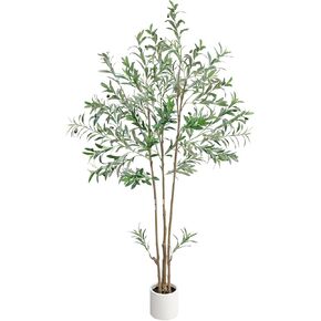 6 Feet (74'') Olive Tree Fluffy Artificial Plants Indoor for Home Corner, Faux Olive Tree for Modern Home Office Living Room Floor Decor Indoor