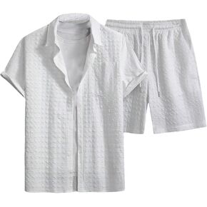 GORGLITTER Men's 2 Pieces Shirt Set Short Sleeve Button Down Shirts Shorts and Shorts Sets Beach Outfits