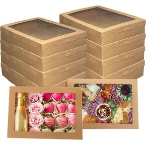10-PACK: Bakery Boxes: Locking Window Lid - Heavy Duty Bakery Boxes - Includes Grease Paper, Charcuterie Box, Sushi Box, Cookie Box, Cupcake Box, Pastry Boxes 14" x 9.5" x 3" (MEDIUM) in Saudi Arabia