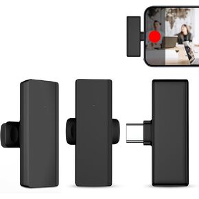 Wireless Lavalier Microphone, Mini USB-C Microphone for iPhone 15 Pro Max/15/15 Plus, iPad, Android, 2.4G Dual Cordless Clip-on Mics Lapel Lav for Video Recording/Vlog/TikTok/YouTube/Podcast/Interview
