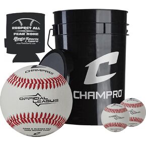 Champro 6 Gallon Bucket with 30 CBB-200 Baseballs and Drink Can Sleeve
