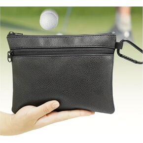 Golf Pouch with Clip, Zipper Golf Ball Bag with 3 Pockets, GolfAccessories Pouch for Storing Balls, Tees, Mobile Phone, KeysCards and Cash, Gift for Golfers (Black)