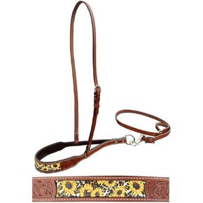 Showman Leather Noseband Tie Down w/Sunflower & Cheetah Print