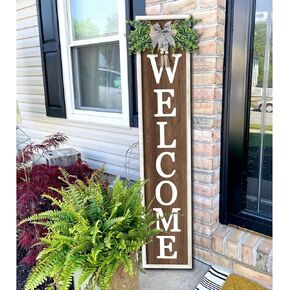 Welcome Sign for Front porch Standing 45"X9"Large Wood Frame Outdoor Tall Welcome Signs Vertical Decor for Farmhouse Rustic Home Modern Outside Front Door Wall Decorations (Black)