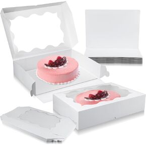 12 Pack Half Sheet Cake Boxes with Cake Boards 19 x 14 x 4 Inch Cake Boxes White Rectangle Bakery Box with Window Disposable Cake Carrier Containers for Baking Cupcakes Brownie Donuts Pie