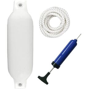 Boat Fender w/ 5 Foot Tie Down Rope (16 inch White)