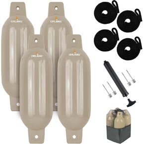 ORLANG Boat Fenders 4.5" x 16"/8.5" x 27", Boat Bumpers for Docking 4 Pack, Inflatable Ribbed Twin Eyes Vinyl Boat Bumpers Fenders, Pontoon Bumpers with Air Pump,Ropes,Needles and Storage Bag