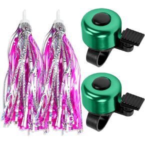MZELQ Bicycle Bell 2 Pcs Mini Bike Bells with 2 Pcs Bike Streamers, Cute Clear Crisp Sound Bike Accessories Ring Bell