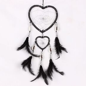 Dream Catcher, Handmade Heart Shaped Dream Catcher, White Black Lake Blue Dream Catcher Circular Net Hanging Ornament Decor for Bedroom Wall Car (Black)