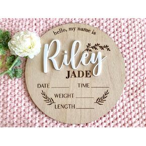 AXAHUHIVN Hello World Birth Announcement Sign for Newborn, Birth Stats Sign, Hello World Baby Name Wooden Sign, Wooden Birth Announcement Plaque "Hello World" Matte White Acrylic (014)